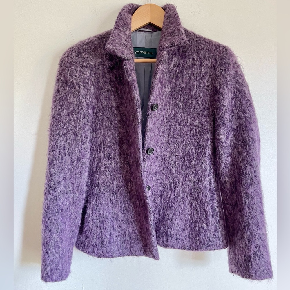 VINTAGE MOHAIR ALPACA WOOL VIOLET SHORT JACKET BLAZER FUZZY S M GERMANY